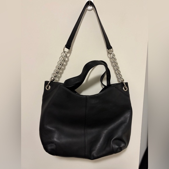 SOPRANO LEATHER BLACK SHOULDER BAG CHAIN SLOUCHY CANADIAN HOBO - Picture 2 of 6